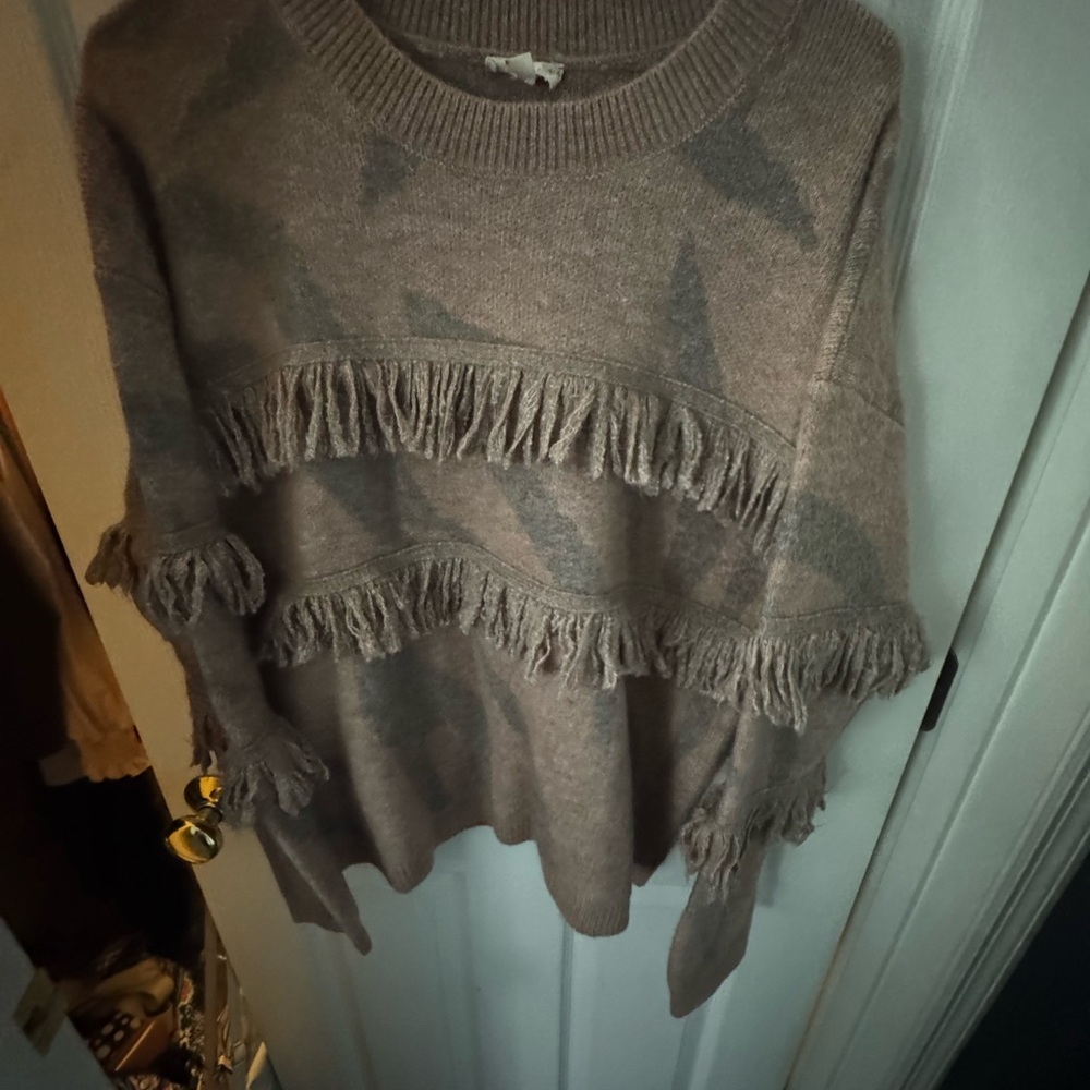 Fringed Crewneck Sweater in Taupe